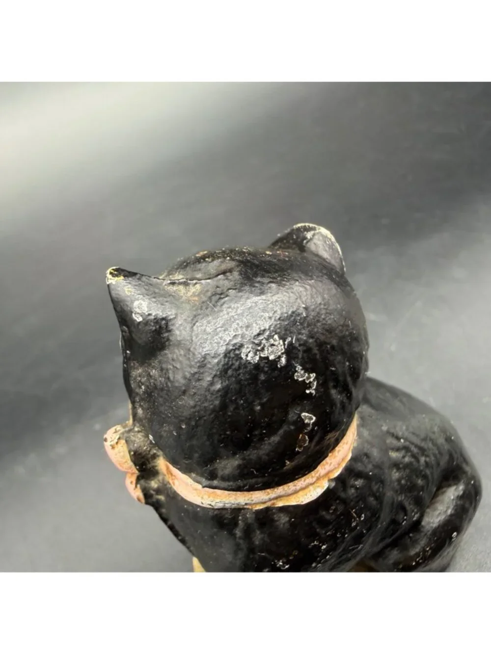 Hubley Cast Iron Cat Figurine Paperweight Vintage Decor Black White Pink Bow